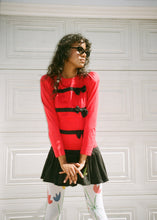 Load image into Gallery viewer, VINTAGE GO VICKY! RED + BLACK BOW MINI DRESS
