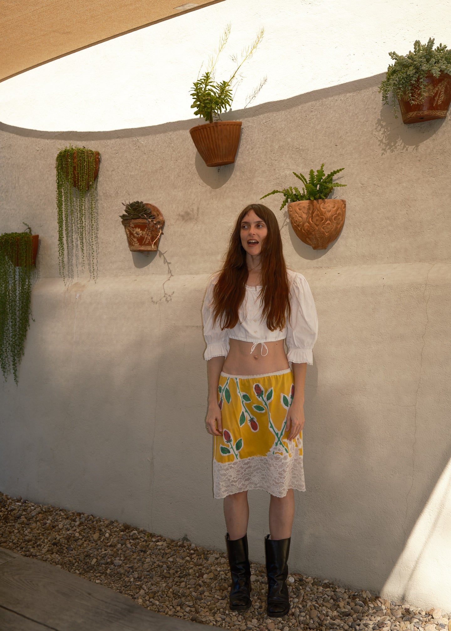YELLOW SKY LONG STEM ROSE SLIP SKIRT