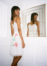 Load image into Gallery viewer, RED LONG STEM ROSE WHITE SLIP DRESS
