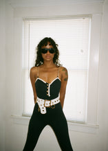 Load image into Gallery viewer, VINTAGE CHAIN STRAP BLACK CATSUIT
